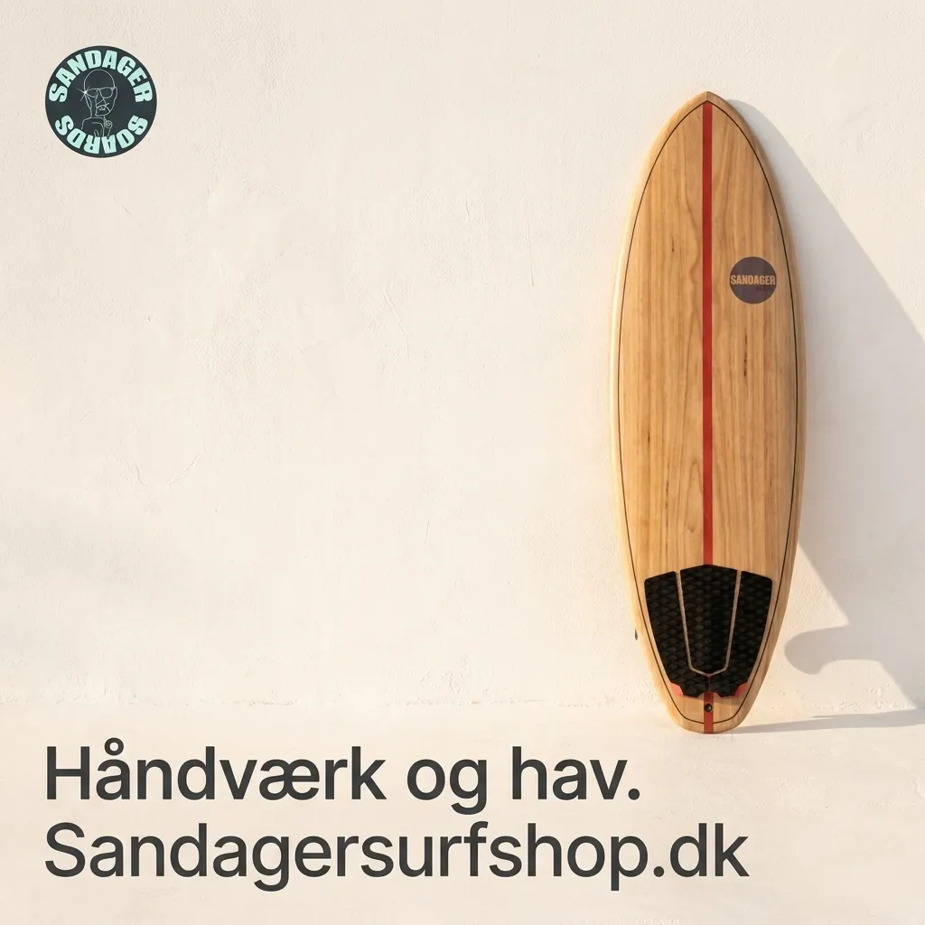 Watersports: træsurfboard mod hvid væg